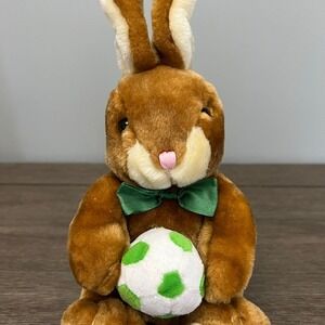 Dan Dee Collectors Choice Brown Easter Bunny Plush Green Bow Tie Polka Dot Egg